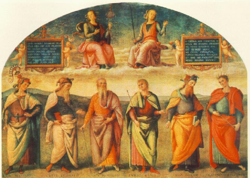 PERUGINO, Pietro Prudence and Justice with Six Antique Wisemen